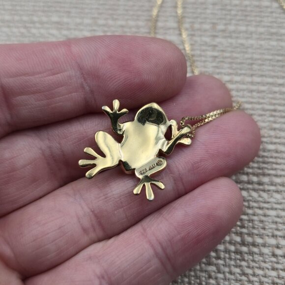 18 Inch Gold Over Sterling Silver Green Crystal Frog Necklace A6166 - Picture 5 of 8